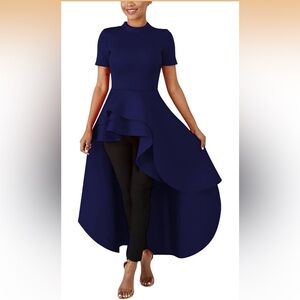 Women’s Navy Short-Sleeve A-Line high low top